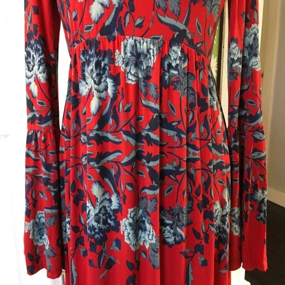 NWT FREE PEOPLE Midnight Garden Red Floral Maxi Dress - Picture 6 of 14